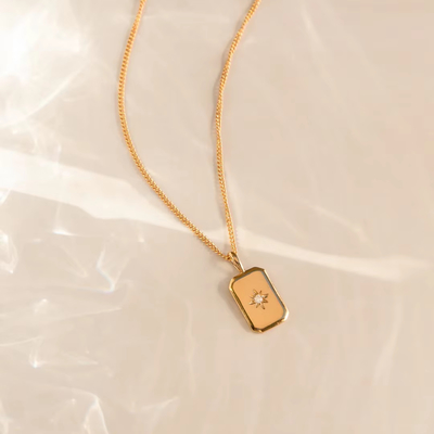 Collar rectangular estrella pequeña 925 plata esterlina dorada