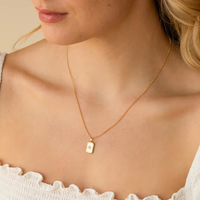 Collar rectangular estrella pequeña 925 plata esterlina dorada