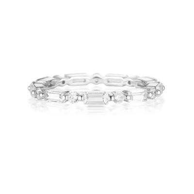 Oro de 18 carats Simple Moderno Rectangular Corte Blanco CZ 925 Plata Esterlina Anillo Eterno Femenino Regalo de Fiesta