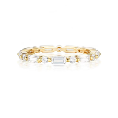 Oro de 18 carats Simple Moderno Rectangular Corte Blanco CZ 925 Plata Esterlina Anillo Eterno Femenino Regalo de Fiesta