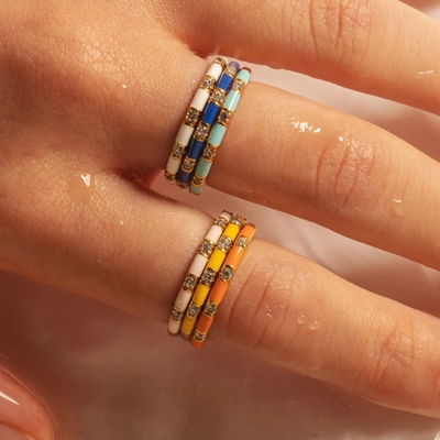 Anillos artesanales de cubo apilables 18K dorados 925 plata esterlina con esmalte blanco circonia cúbica joyería minimalista regalo para mujeres