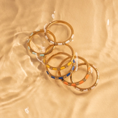 Anillos artesanales de cubo apilables 18K dorados 925 plata esterlina con esmalte blanco circonia cúbica joyería minimalista regalo para mujeres