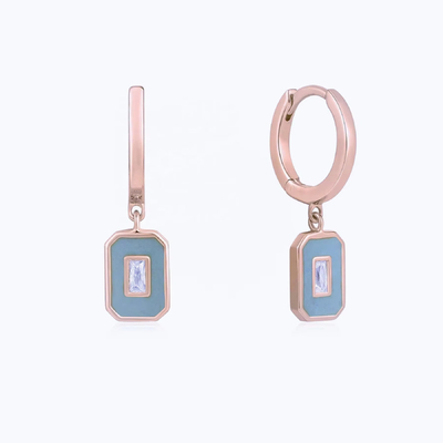 Baguette CZ & Enamel Hoop Orecillos 925 Plata 18K Oro Revestido, Joyería artesanal para mujeres