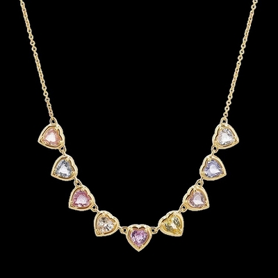 Collar con colgante de corazón hecho a mano chapado en oro con zafiro y circonitas cúbicas Joyería elegante para fiestas para mujeres