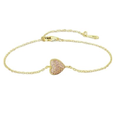 Pulsera de corazón de plata de ley 925 con circonitas para mujer