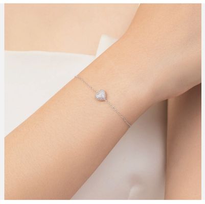 Pulsera de corazón de plata de ley 925 con circonitas para mujer