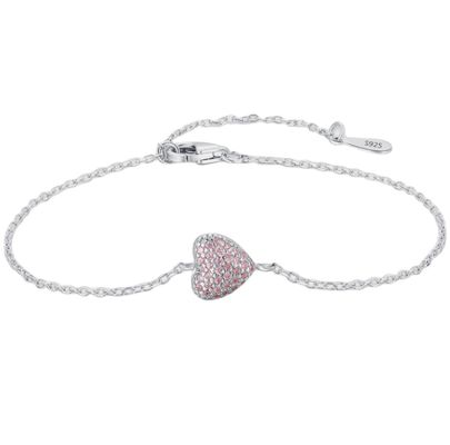 Pulsera de corazón de plata de ley 925 con circonitas para mujer