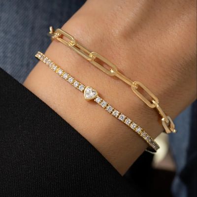 Brazalete de tenis de 925 Sterling Silver 14K Dorado con Circón