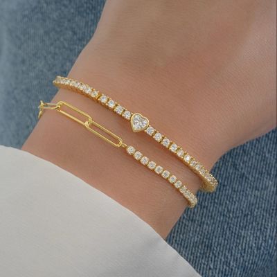Brazalete de tenis de 925 Sterling Silver 14K Dorado con Circón