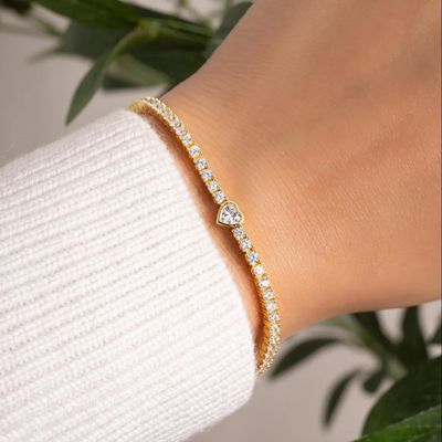 Brazalete de tenis de 925 Sterling Silver 14K Dorado con Circón