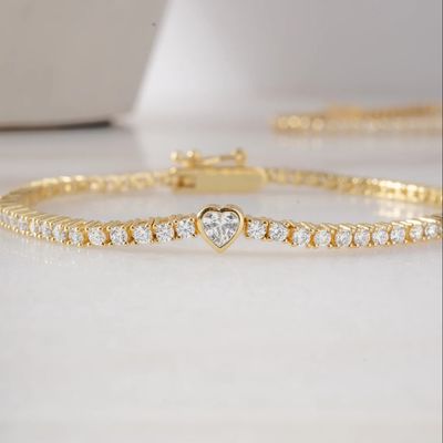 Brazalete de tenis de 925 Sterling Silver 14K Dorado con Circón