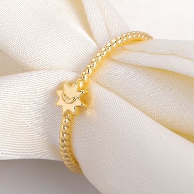 Anillo unisex de plata de ley 925 con diseño de luna y sol, chapado en oro de 18 quilates