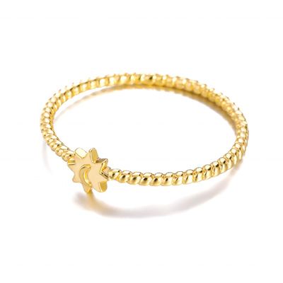 Anillo unisex de plata de ley 925 con diseño de luna y sol, chapado en oro de 18 quilates