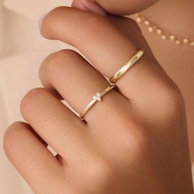 925 Sterling Silver Gold Revestido CZ Anillo de loto para mujeres