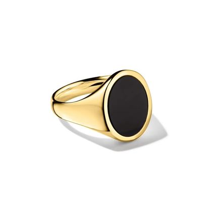 Anillo de sello masculino de plata esterlina 925 ónix negro dorado de 18K
