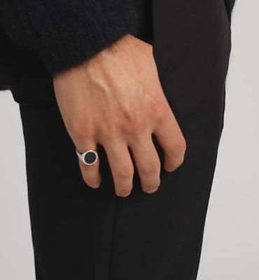 Anillo de sello masculino de plata esterlina 925 ónix negro dorado de 18K