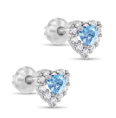 925 de plata esterlina 14K de oro recubierto de corazón CZ de los oídos del bebé Stud