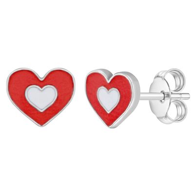 925 Sterling Silver Heart Stud Aretes para niños y mujeres