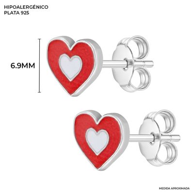 925 Sterling Silver Heart Stud Aretes para niños y mujeres