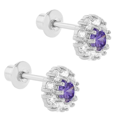Pendientes de botón de flor de plata 925 con circonitas cúbicas (CZ) para niños, MOQ 30PRS
