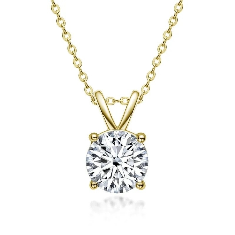 925 colgante de plata esterlina para niñas 18K oro amarillo redondo cortado regalo de piedra solitario