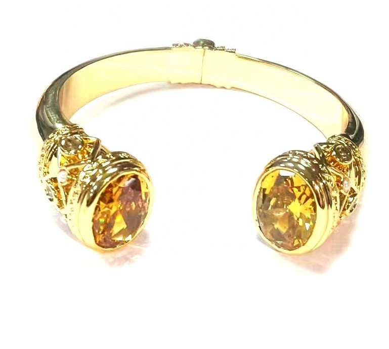 Brazalete de piedra CZ 18K Oro Brazalete de tenis Cúbico Zirconia ECO Brazalete de cobre y latón