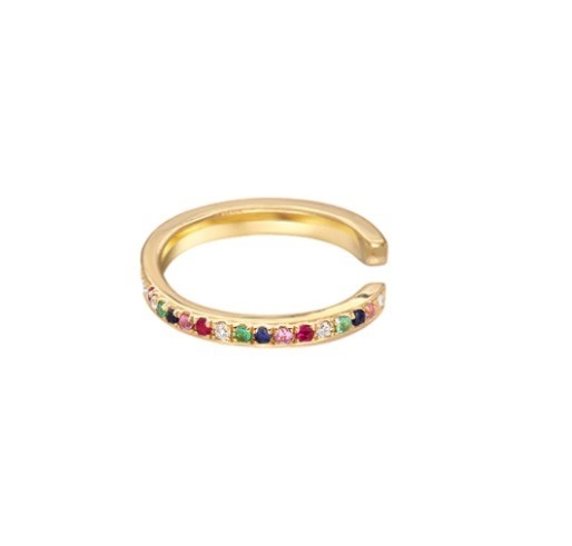 Las mujeres clásico arco iris pavimento de ajuste cúbico zircón 925 de plata esterlina de oreja de puño joyas