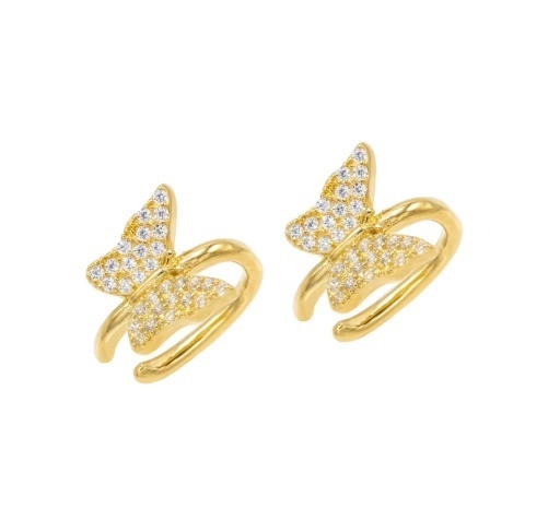 18K Oro Revestido de Mariposa de oreja manguito con Micron Pave Blanco CZ Joyería de moda para mujeres