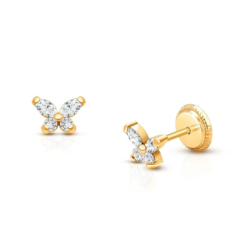 Tipo religioso Ninguno 925 Plata Sterling Butterfly Stud Aretes con Revestimiento de Oro 18K