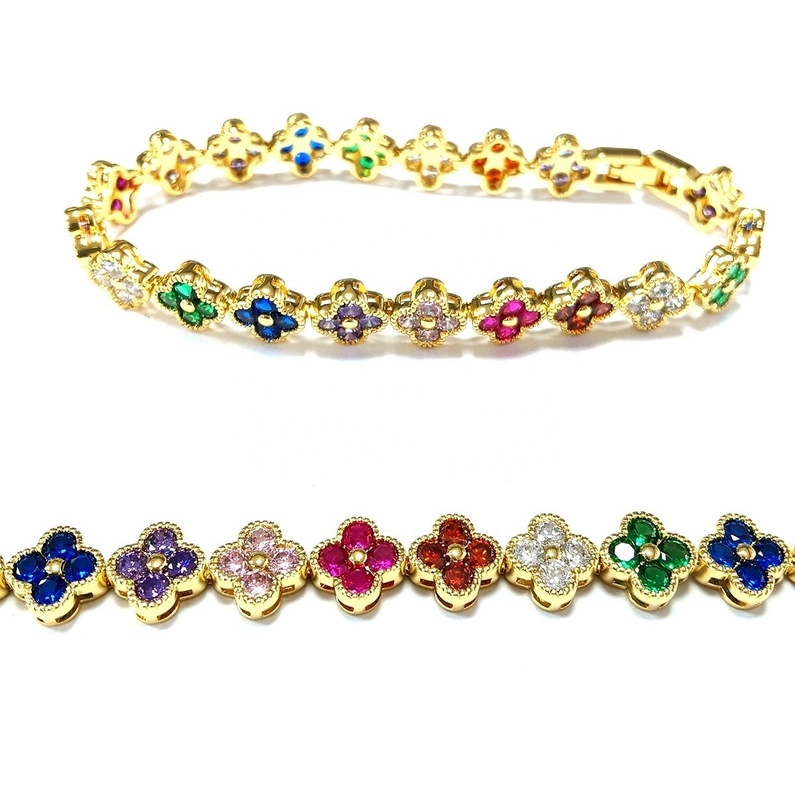 Perlas de agua dulce CZ piedras pulseras de tenis con chapa de costumbre joyería arco iris oro cobre latón para mujeres