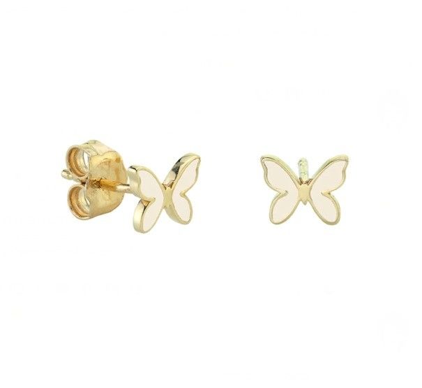 Pequeños auriculares en forma de mariposa de esmalte blanco de plata esterlina 925 con envío expreso