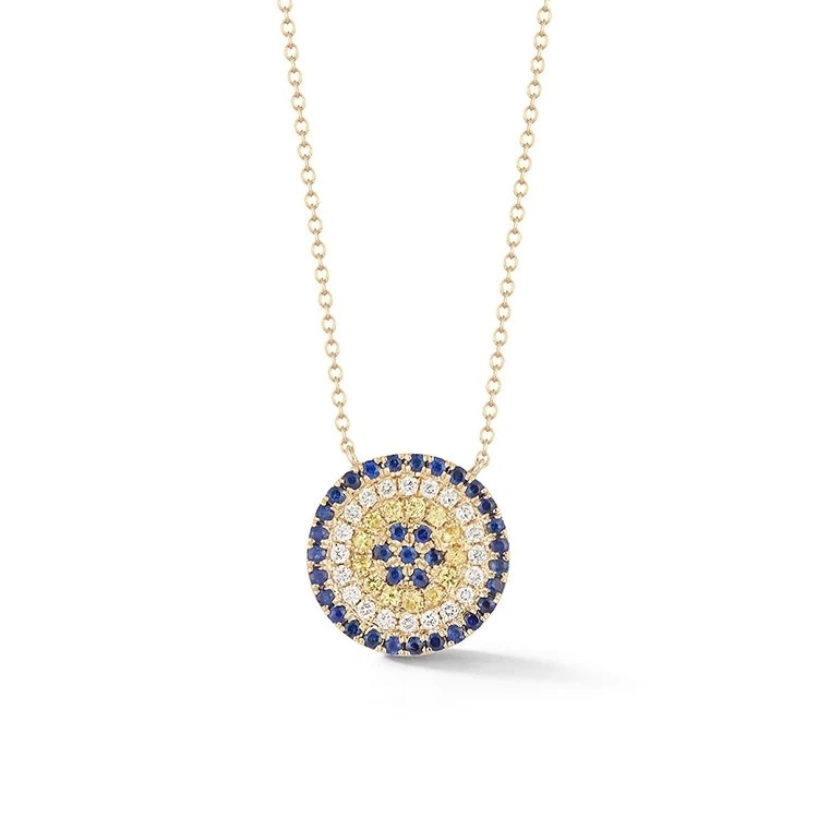 Collar azul y blanco CZ en forma de círculo 925 de plata esterlina para el aspecto impresionante de las niñas