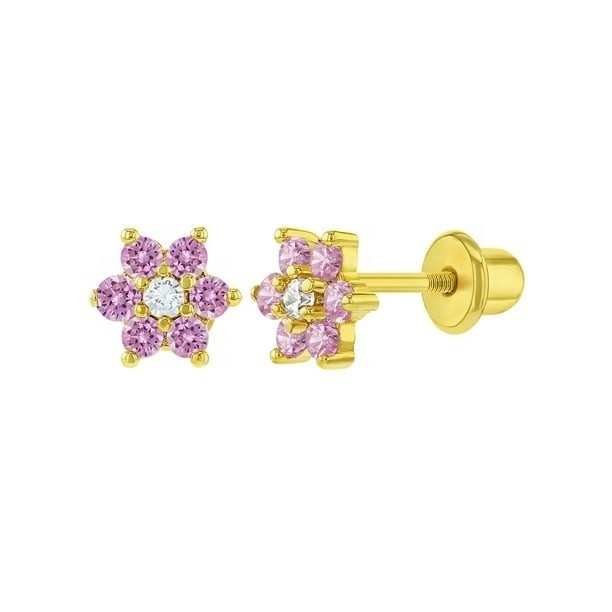 5MM 18k de oro Revestido de flores de los pendientes del bebé perfecto regalo para niños en 925 de plata esterlina