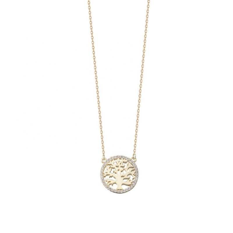 Oportunidad de Fiesta 18K Oro Revestido Esterling Árbol de Plata de la Vida Collar de colgante para mujeres