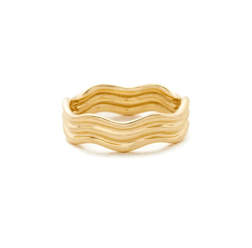 Anillo de onda de oro de diseño único y muy pulido 14K para mujeres y hombres estilo clásico