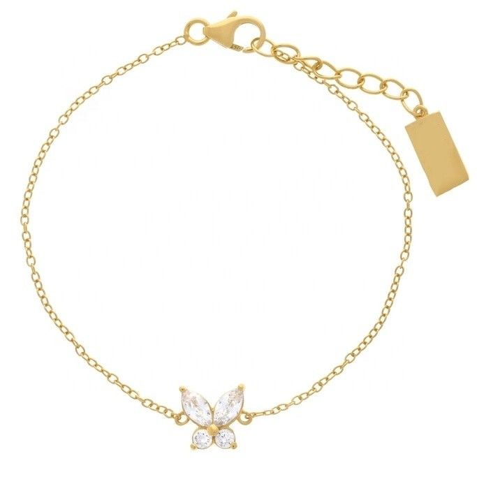 Pulsera con dije de mariposa chapada en oro de 14K en plata de ley 925 con MOQ de 50 piezas