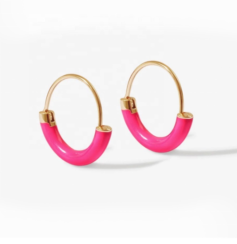 Los anillos de plata de 925 esterlinas 18 mm Dia Hoops con esmalte rosa caliente y dorado 18K