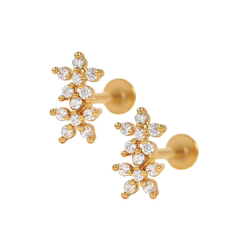 Estilos clásicos de doble flor espalda de pelota espalda plana 925 pendientes de plata esterlina para niñas