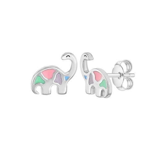 Muchos colores de esmalte Dinosaur Stud Aretes 925 de plata esterlina para niñas pequeñas