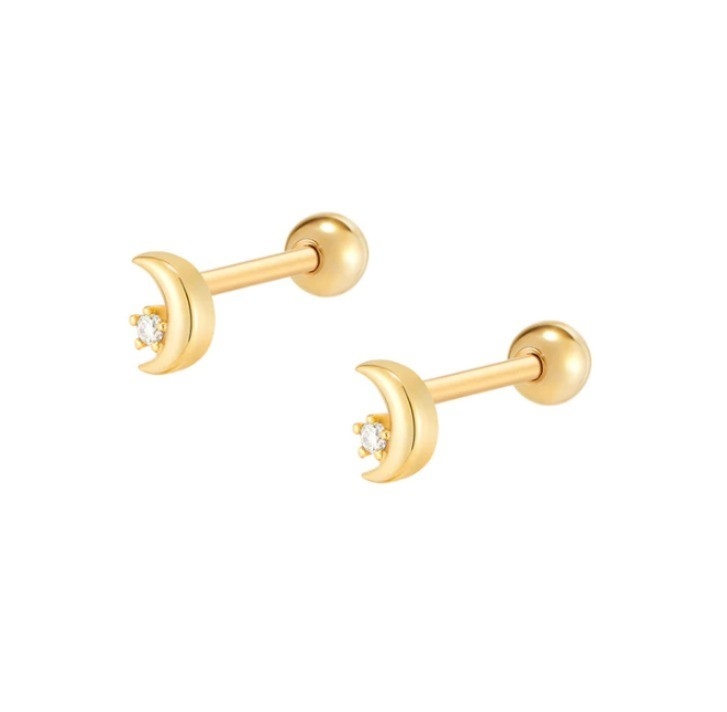 925 de plata esterlina CZ Luna piercing oreja con cerradura trasera de tornillo de bola