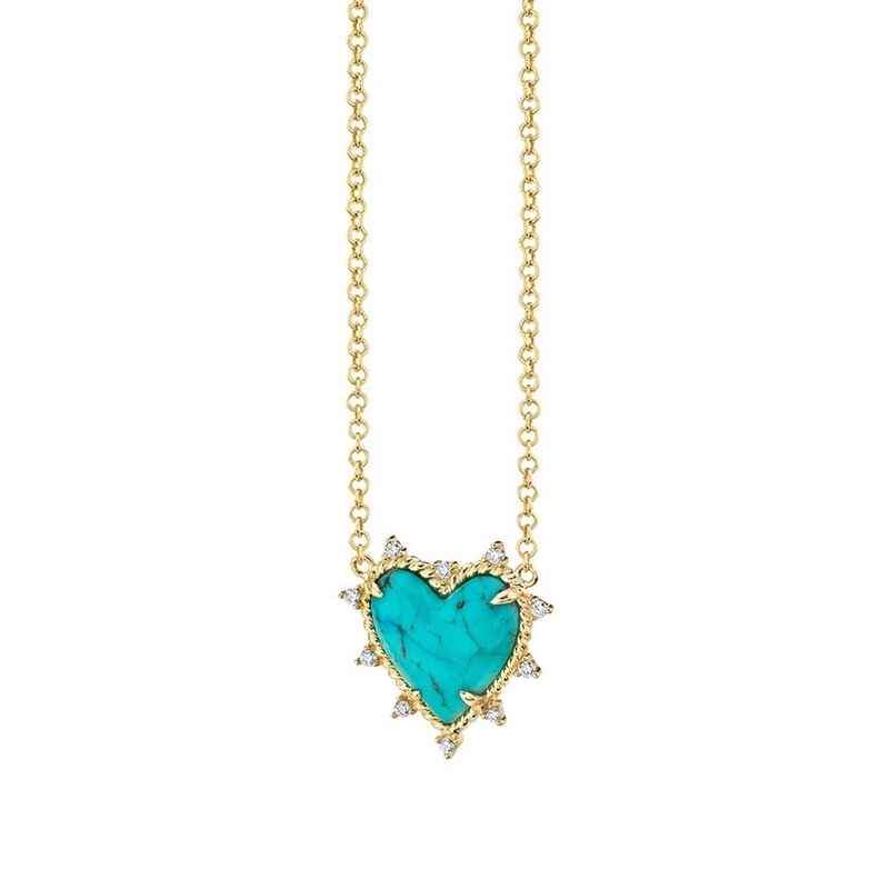 925 Cadena de plata Esterlina Joyería Diamante y corazón turquesa Collar sin cadena de perlas