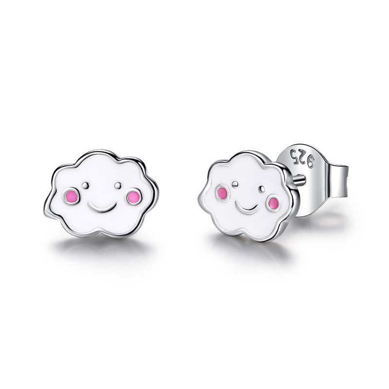 Rodio 925 plata nubes de esmalte orejas para bebés niños niña pequeña