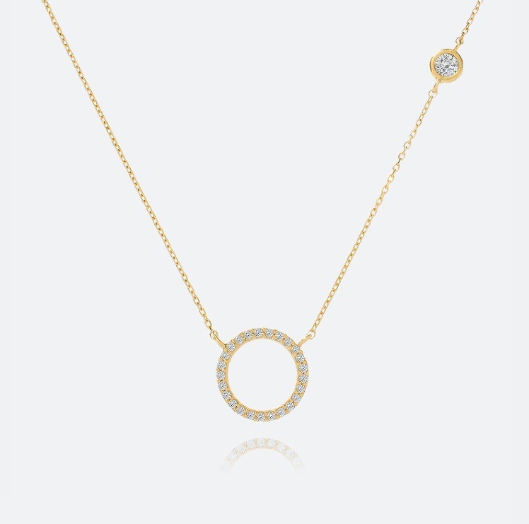 Pendiente de círculo de plata S925 dorado Collar CZ para mujeres 925 plata esterlina