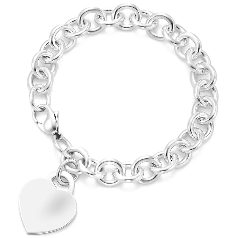 Encanto de corazón de plata de 925 esterlinas para hombres Brazalete grande para aspecto sofisticado 15x15mm