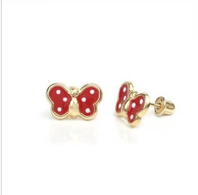 14K Gold Plated Polka Dot Butterfly Child Earrings for Lovely Children's Jewelry