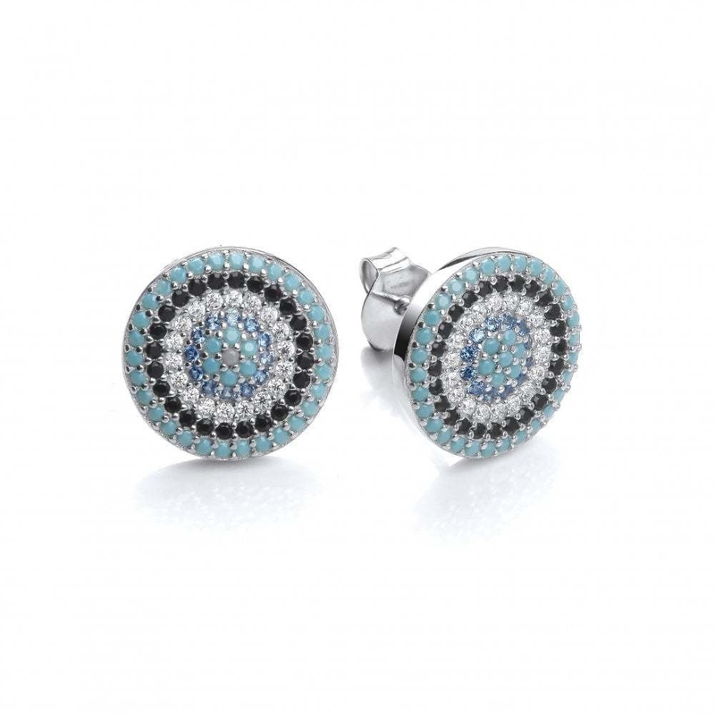 Círculo de zircón 18K Revestido de oro hecho a mano Micron Pave CZ Ojo Turkiye Diseño Stud Ahorro 925 de plata esterlina