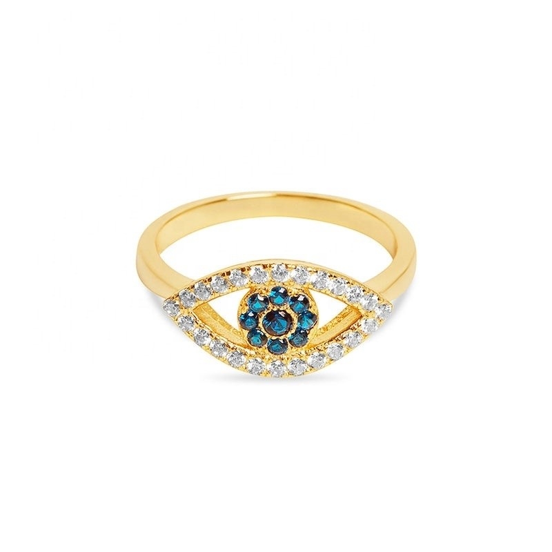 Tamaño personalizado 925 Plata Esterlina Corte Pave Incrustado Anillo de Ojo con Oro 18K