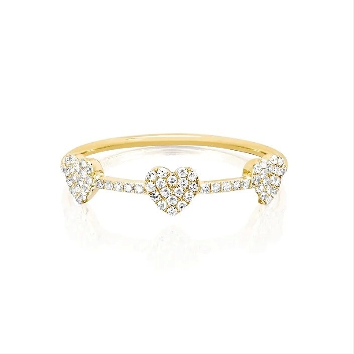 18K Oro Revestido 925 Plata Esterlina Tres Micro Pave anillo de corazón para mujeres y elegante