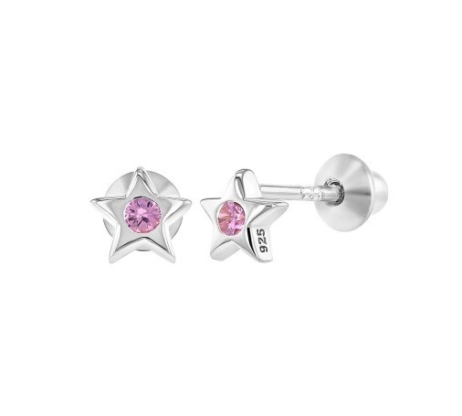 Otras Oportunidades Pequeña Estrella Rosa Cubico Zircon Niñas Bebés Torcer de vuelta Stud 925 Sterling Orecillos de Plata