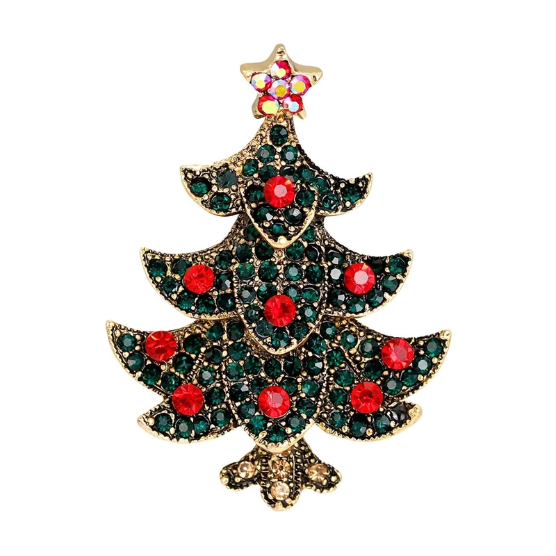 Pin de broche de árbol de Navidad de latón OEM Vintage Art Pin de árbol de Navidad